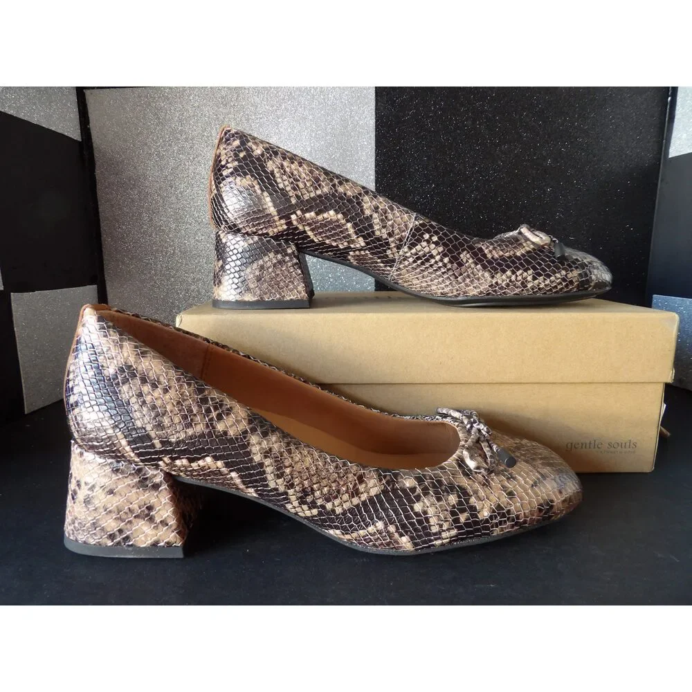 Gentle Souls Lancine Block Heel Pumps - Brown Snake Leather (Size US Women's 9.